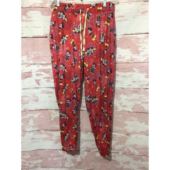 Disney Minnie Mouse Lounge Pants Red Multi Size XL (16/18) Side Pockets! - Picture 1 of 15